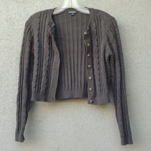 Wild Fable Dark Sage Green Cable Knit Cotton Cardigan Junior's Large